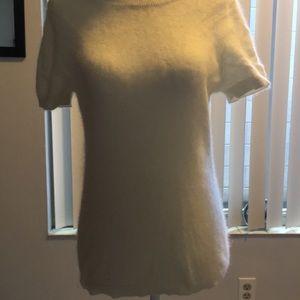 White rabbit hair short sleeve crew neck sweater